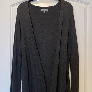 Grey Long Open Front Cardigan Sweater